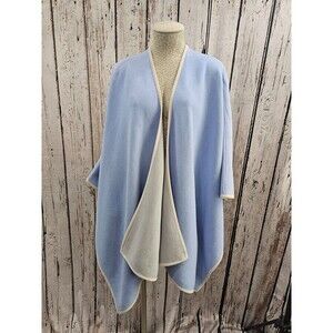 TYLER BOE‎ XS/S Double Sided Cape Light Blue & Ivory Poncho Wrap Sweater